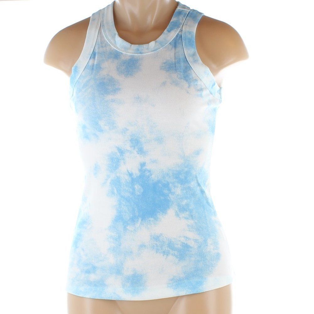Boho Chic Blue & White Tie Dye Ribbed Tank Top